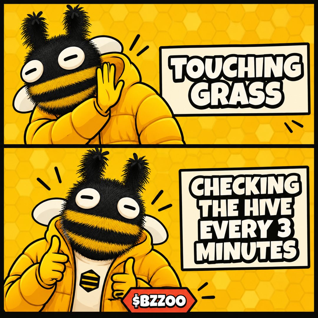 BZZOO says no to touching grass and yes to checking the hive every 3 minutes.