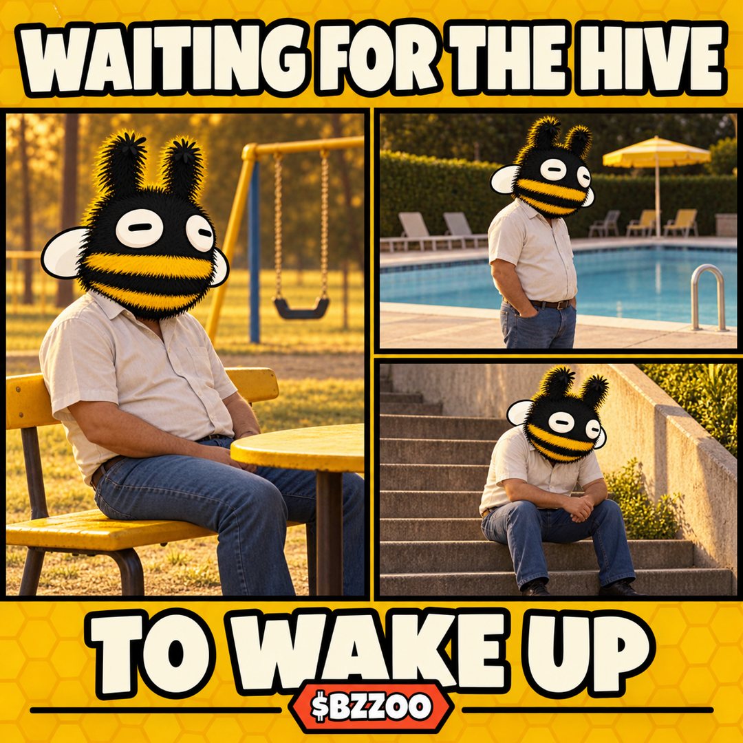 BZZOO waiting on a bench, by a pool and on stairs. Waiting for the hive to wake up.